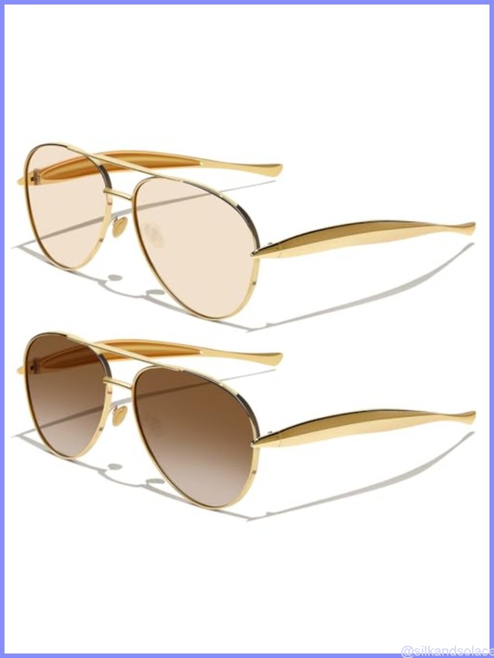 Oversized Retro Metal Aviator Sunglasses UV400 Full-Frame 2 Pack